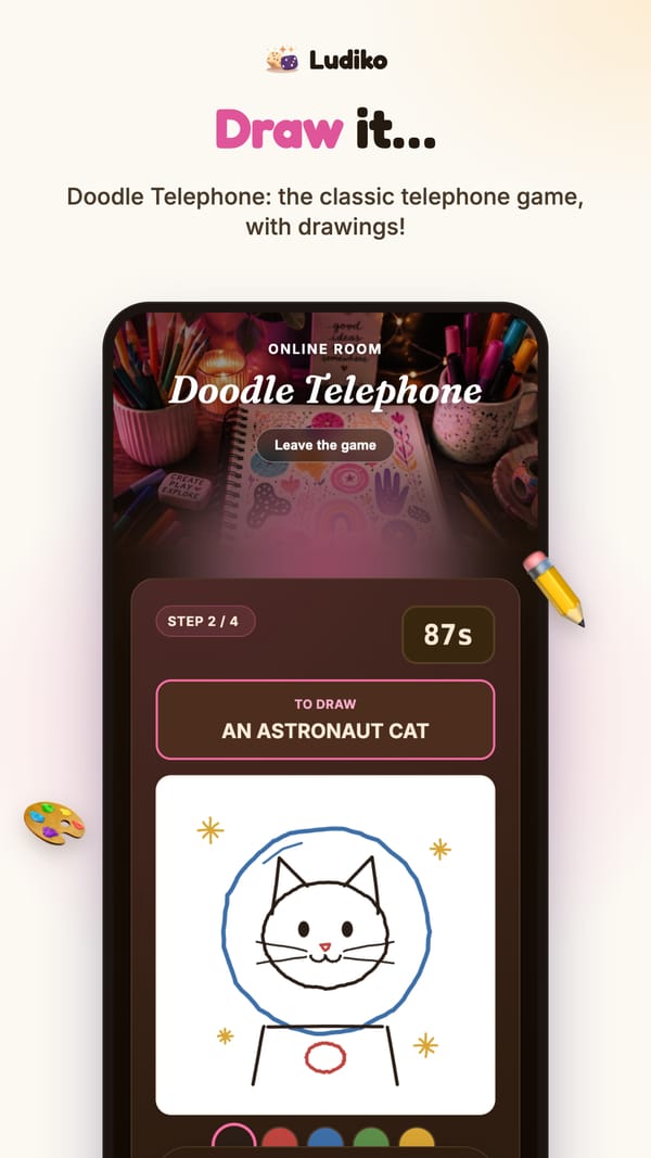 Drawing screen of Doodle Telephone in the Ludiko app